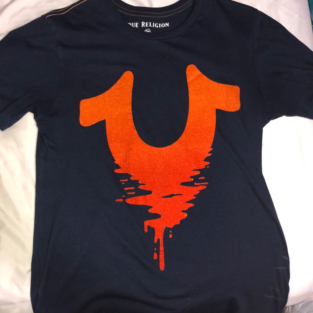 🔥TRUE RELIGION NAVY BLUE ORANGE DRIP!!!